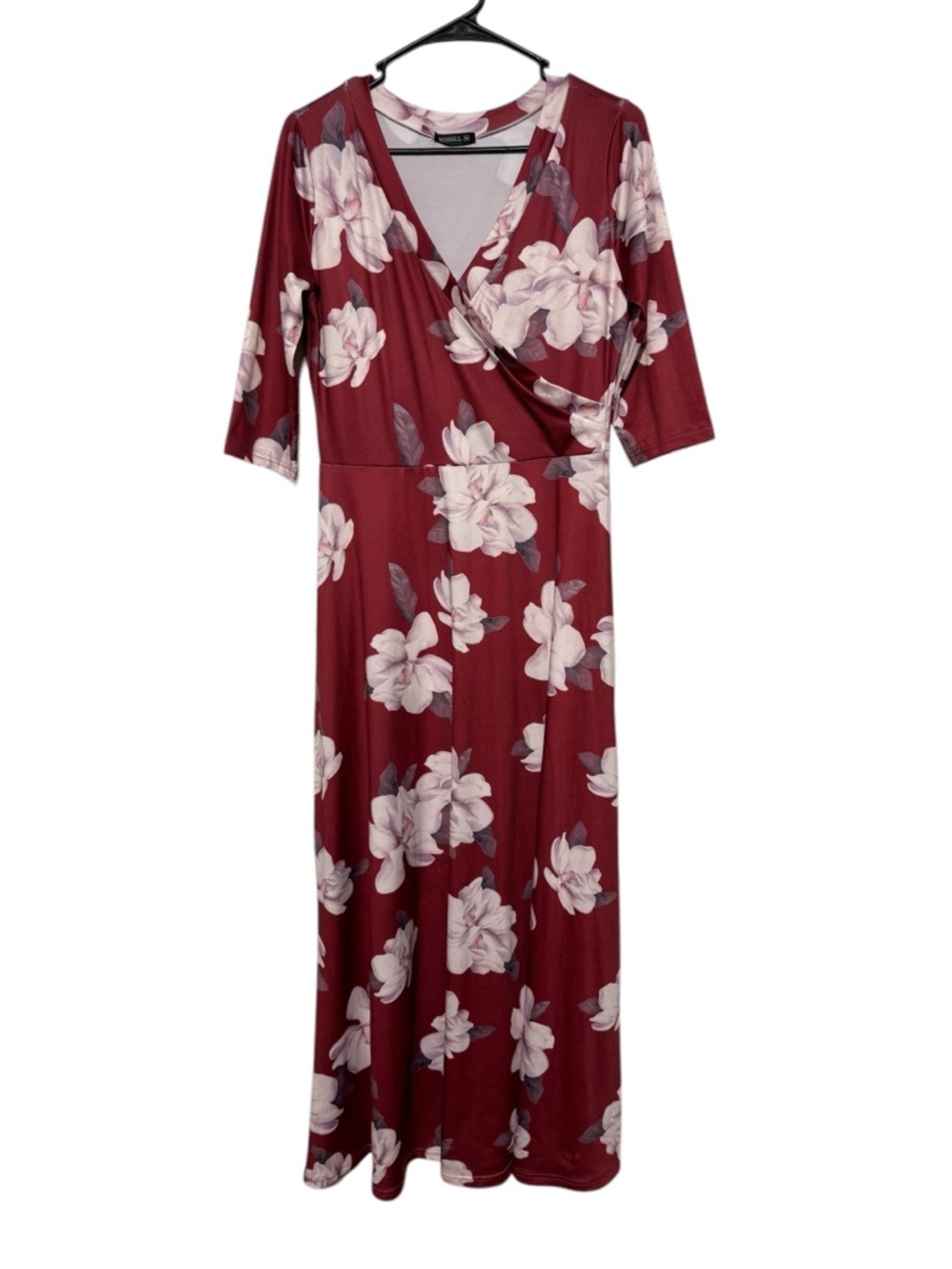 Long Modest Bold Floral Maxi Dress Size M Faux Wrap Nursing Red Spring Church